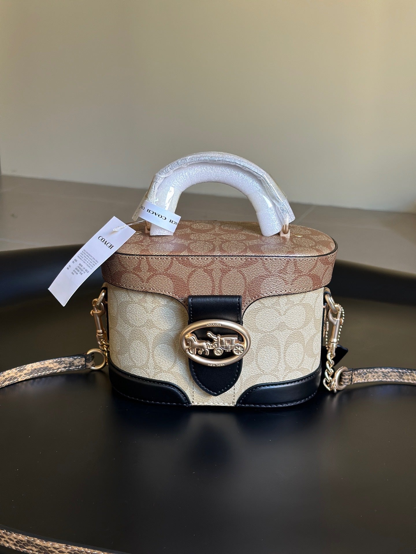 Coach Georgie Gem Crossbody Bag Shouder Khaki Bege Ferragens Douradas