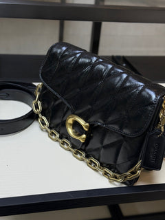 Coach Quilted Chain Tabby Preto Ferragens Douradas