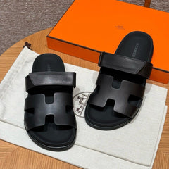 Hermes Chypre Sandal Noir Calfskin Leather.