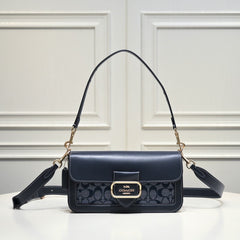 Coach Morgan Signature Shoulder Bag Azul Navy Ferragens Douradas