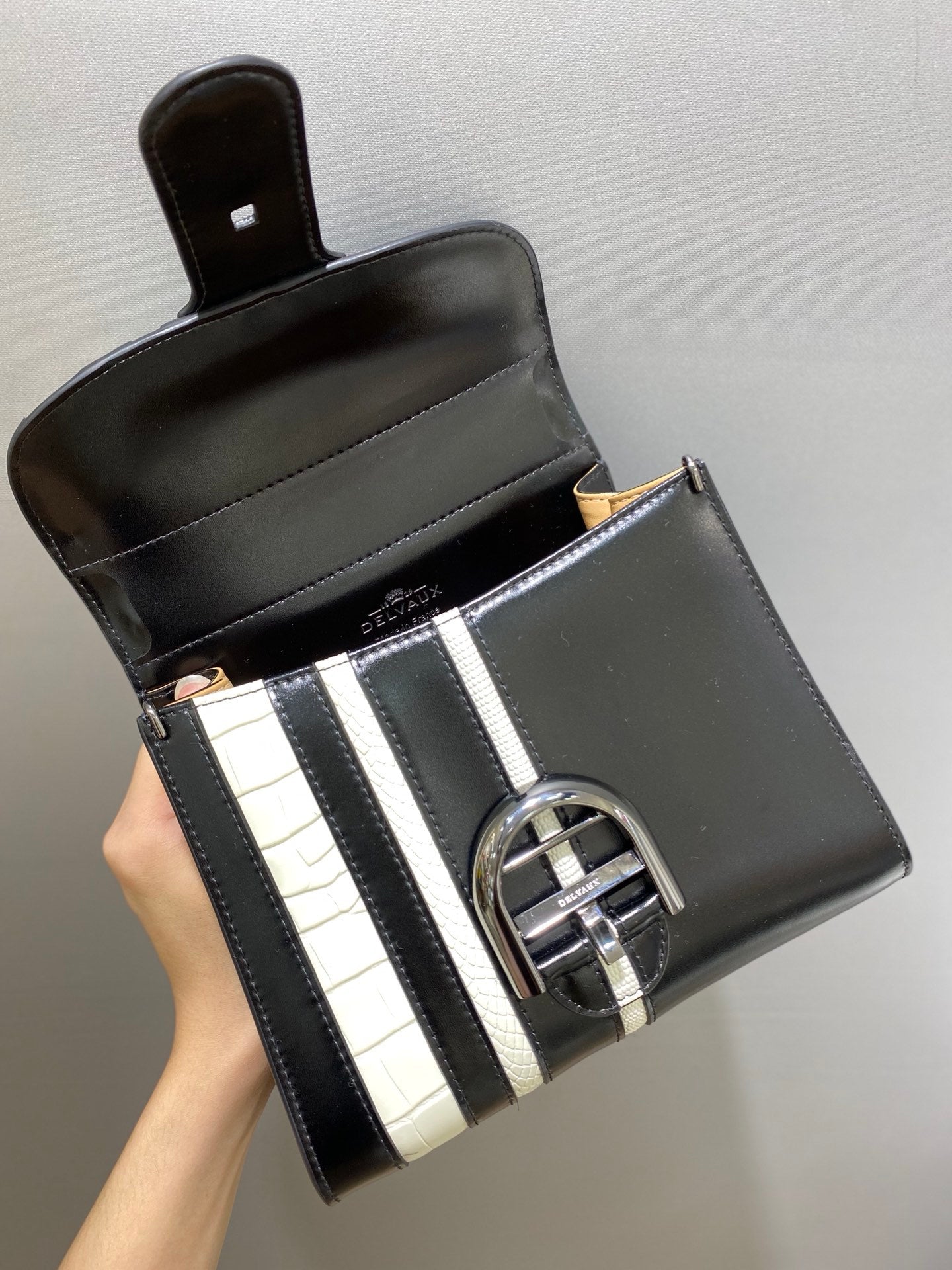 Delvaux Brillant MM Croco Black / White