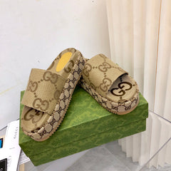 Gucci Angelina Platform 55mm Sandal Camel Canvas.