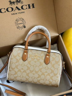 Coach Rowan Satchel Beje / Off-White Signature Canvas