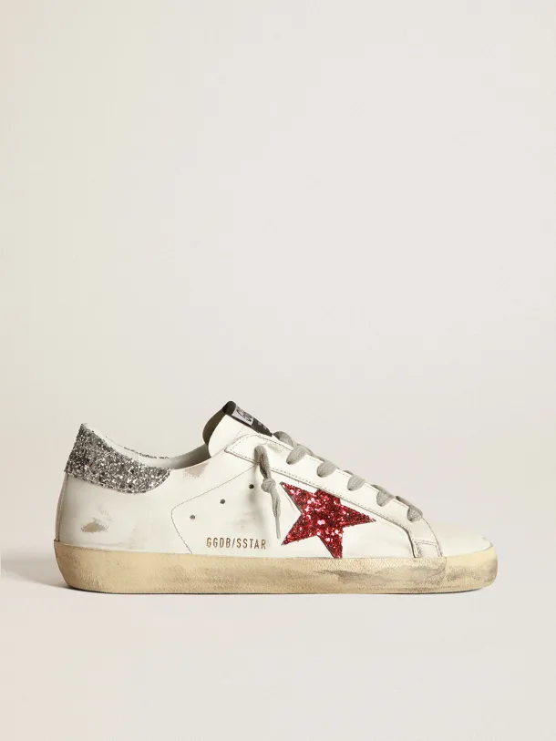 GOLDEN GOOSE GGDB White in leather with glittery red star ( Pronta entrega )