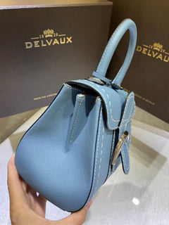 Delvaux Brillant Mini Leather Bag Cinza Blue Ferragens Prata