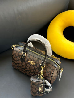 Coach Rowan Satchel Brown / Black Signature Canvas