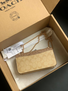 Coach Morgan Monogram Chain Crossbody Khaki Bege Ferragens Douradas