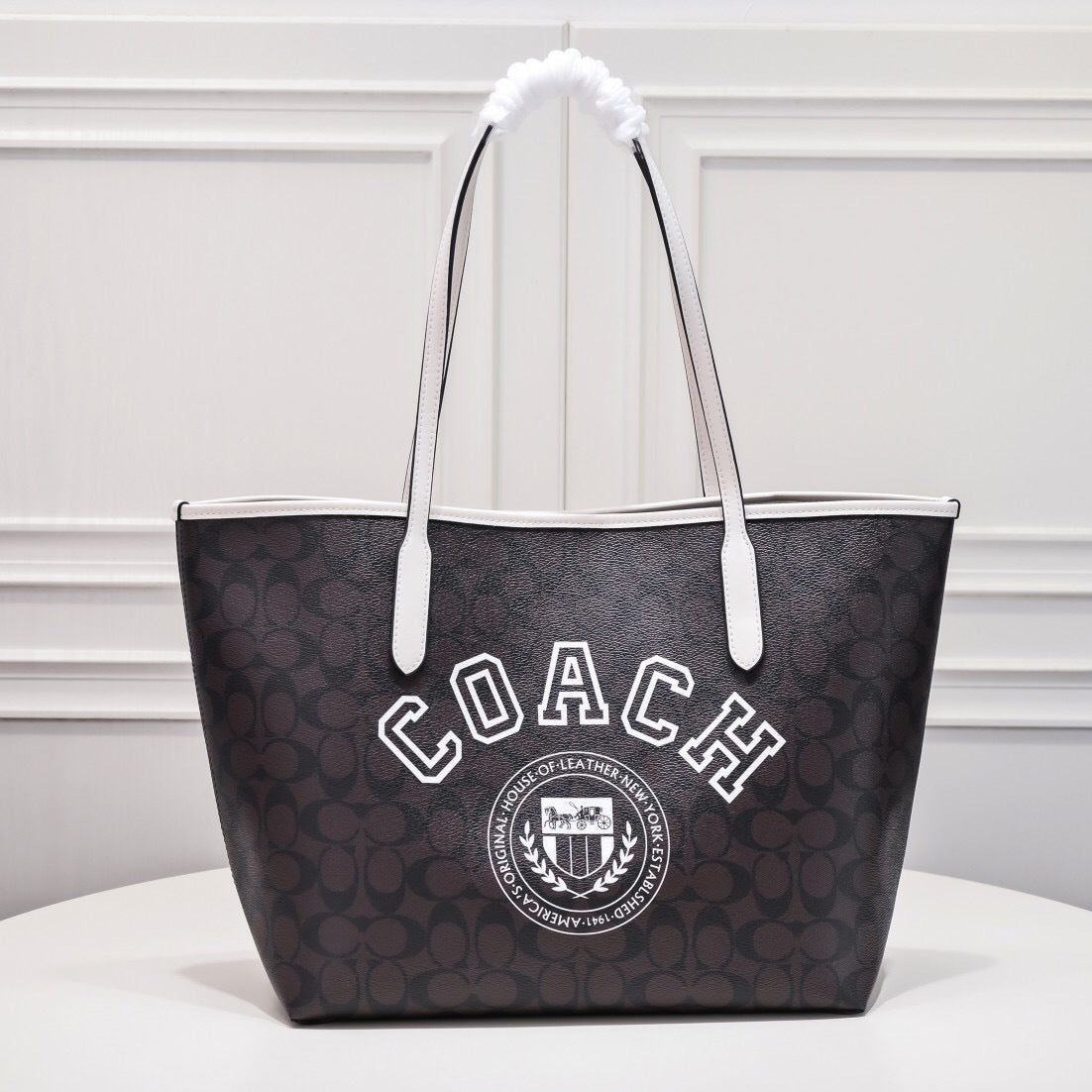 Coach City Tote Varsity Signature Canvas Brown / Off-White