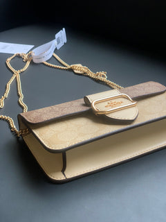 Coach Morgan Monogram Chain Crossbody Khaki Bege Ferragens Douradas