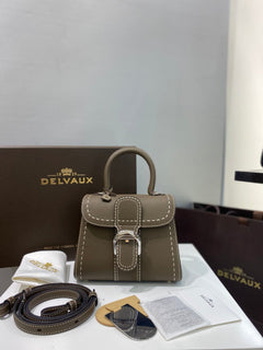 Delvaux Brillant Mini Leather Bag Taupe Ferragens Prata
