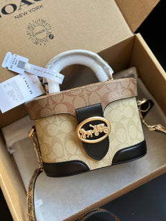 Coach Georgie Gem Crossbody Bag Shouder Khaki Bege Ferragens Douradas