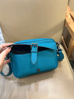 Coach Warner Crossbody Pebble Leather Turquoise Blue