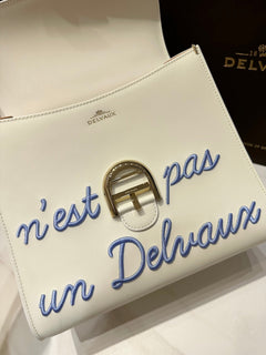 Delvaux Brillant L'Humour Lettering Off-White / Blue