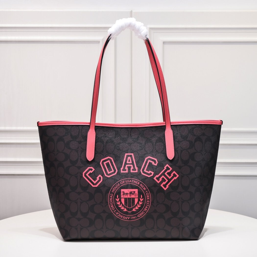 Coach City Tote Varsity Signature Canvas Brown / Pink