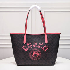 Coach City Tote Varsity Signature Canvas Brown / Pink