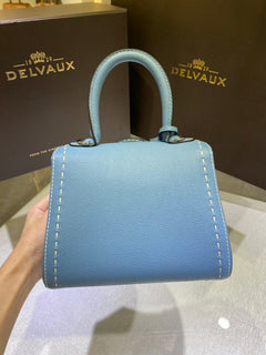 Delvaux Brillant Mini Leather Bag Cinza Blue Ferragens Prata