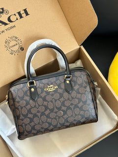 Coach Rowan Satchel Brown / Black Signature Canvas