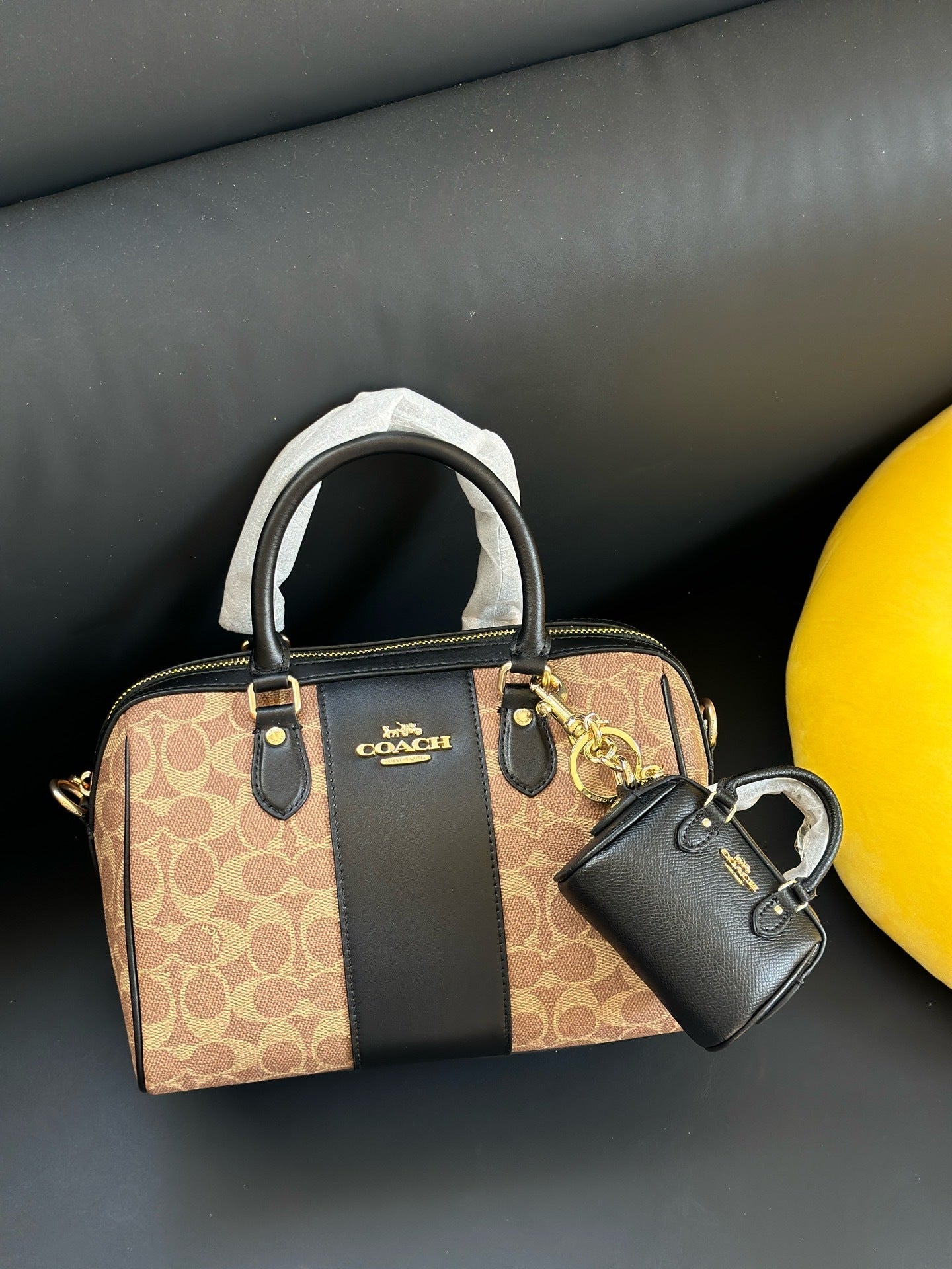 Coach Rowan Satchel Khaki Black