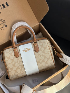 Coach Rowan Satchel Khaki Saddle Chalk