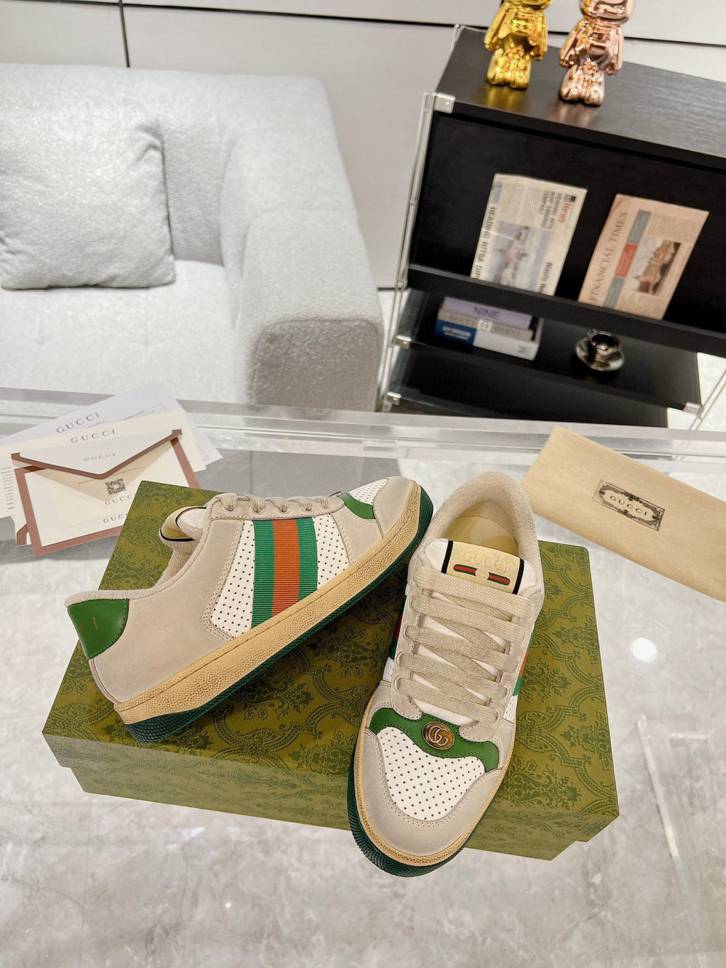 Gucci Screener GG Canvas White Perforated Leather
