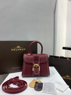 Delvaux Brillant Mini Leather Bag Bordô Ferragens Douradas