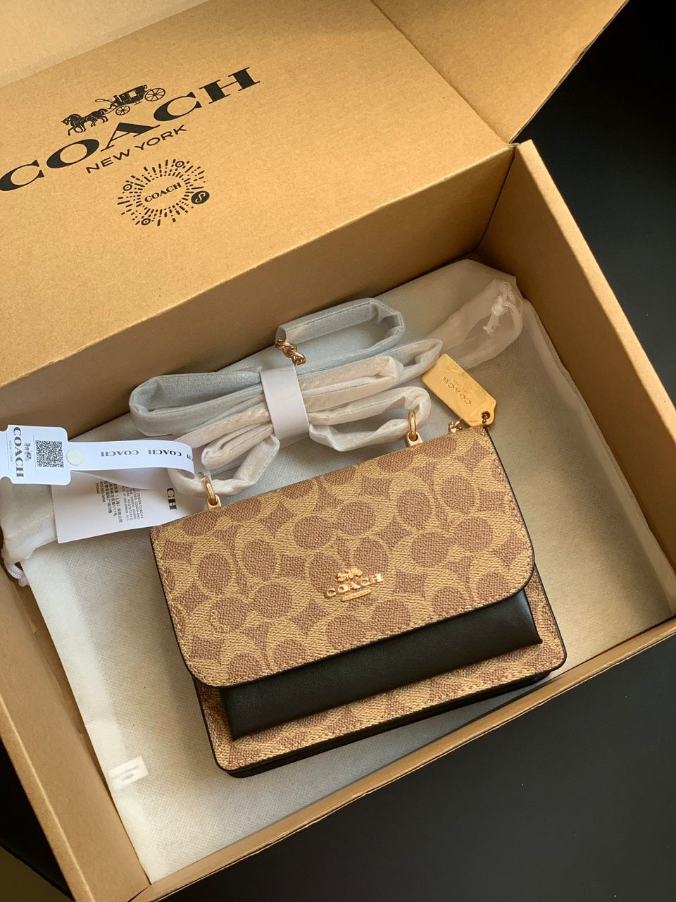 Coach Mini Klare Crossbody Bag Khaki/Preto Ferragens Douradas