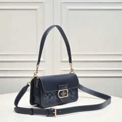 Coach Morgan Signature Shoulder Bag Azul Navy Ferragens Douradas