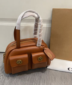 Coach Twin Turnlock Satchel Bag 20 Caramelo Ferragens Douradas