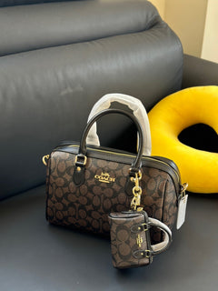 Coach Rowan Satchel Brown / Black Signature Canvas