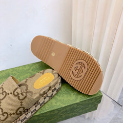 Gucci Angelina Platform 55mm Sandal Camel Canvas.