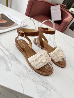 CELINE LYMPIA SANDAL in TRIOMPHE MACCRAMÉ COTTON & CALFSKIN (Pronta entrega)