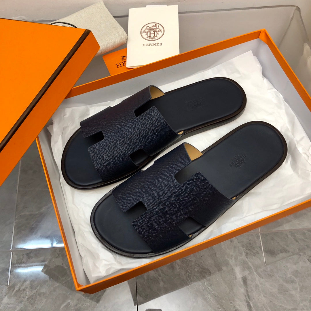 Hermes Izmir Sandal Noir Smooth Calfskin Leather Black.