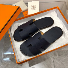 Hermes Izmir Sandal Noir Smooth Calfskin Leather Black.