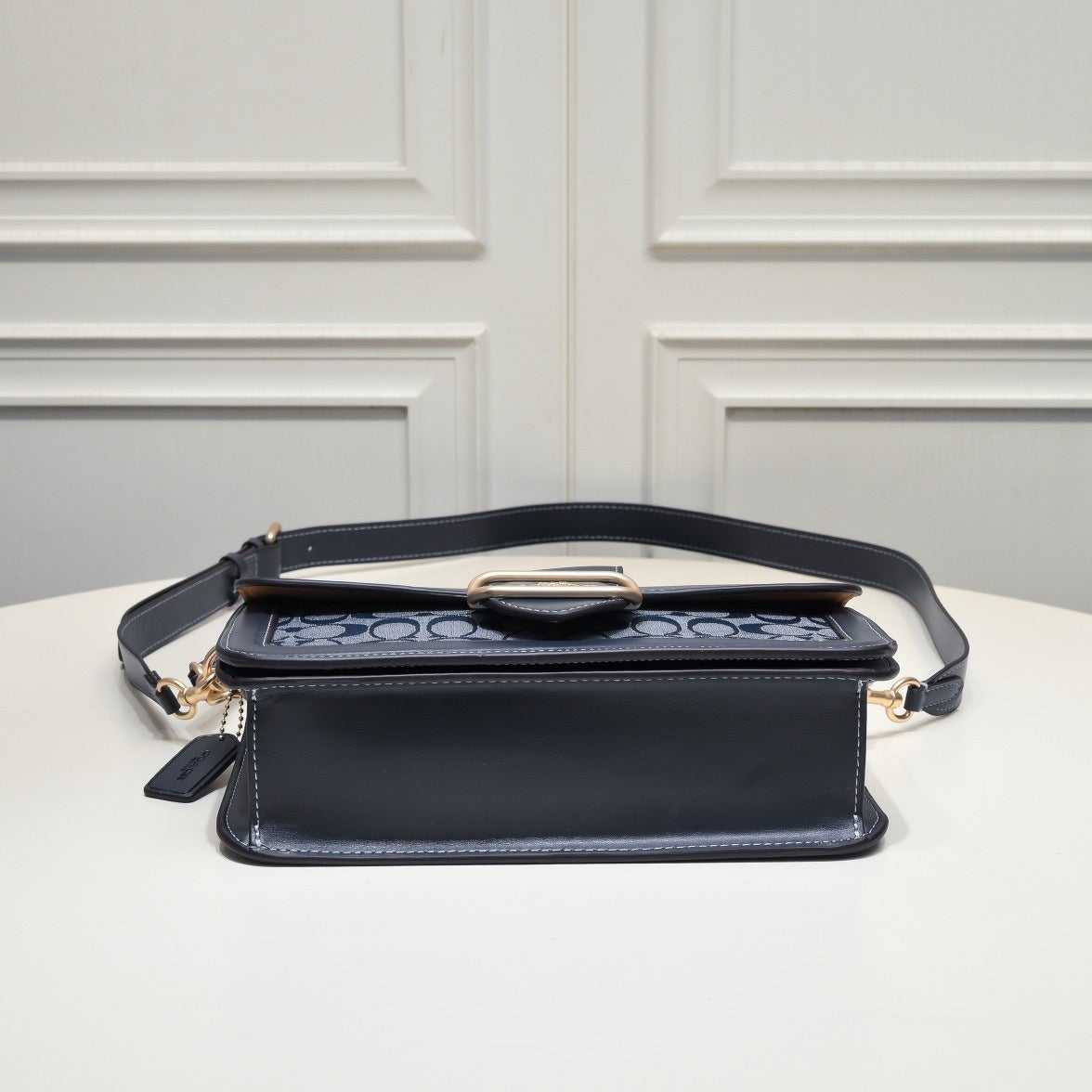 Coach Morgan Signature Shoulder Bag Azul Navy Ferragens Douradas