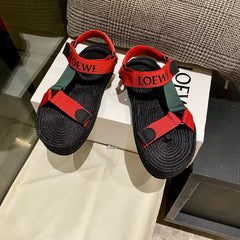 LOEWE Strappy Espadrille Sandals Unisex Nylon In Red/Green