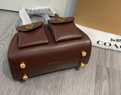 Coach Twin Turnlock Satchel Bag 20 Café Escuro Ferragens Douradas