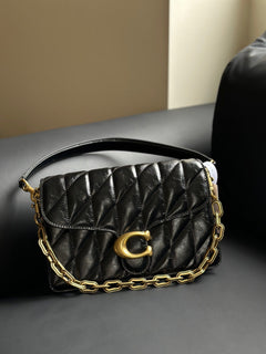Coach Quilted Chain Tabby Preto Ferragens Douradas