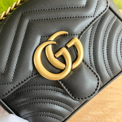 Gucci GG Marmont Mini Shoulder Bag Matelasse Chevron Black.