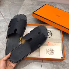 Hermes Izmir Sandal Noir Smooth Calfskin Leather Black.