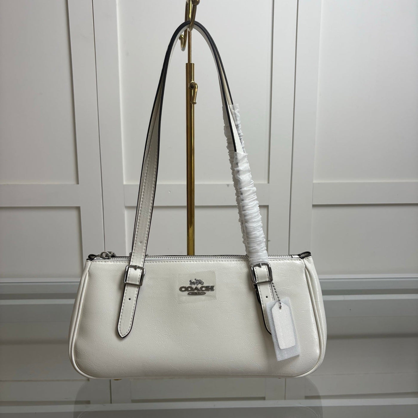 Coach Asher Shoulder Bag Shiny Crinkle Leather White