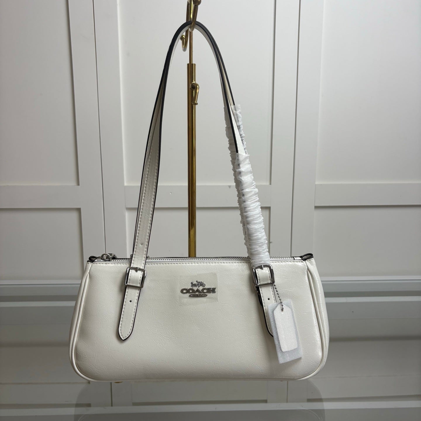 Coach Asher Shoulder Bag Shiny Crinkle Leather White