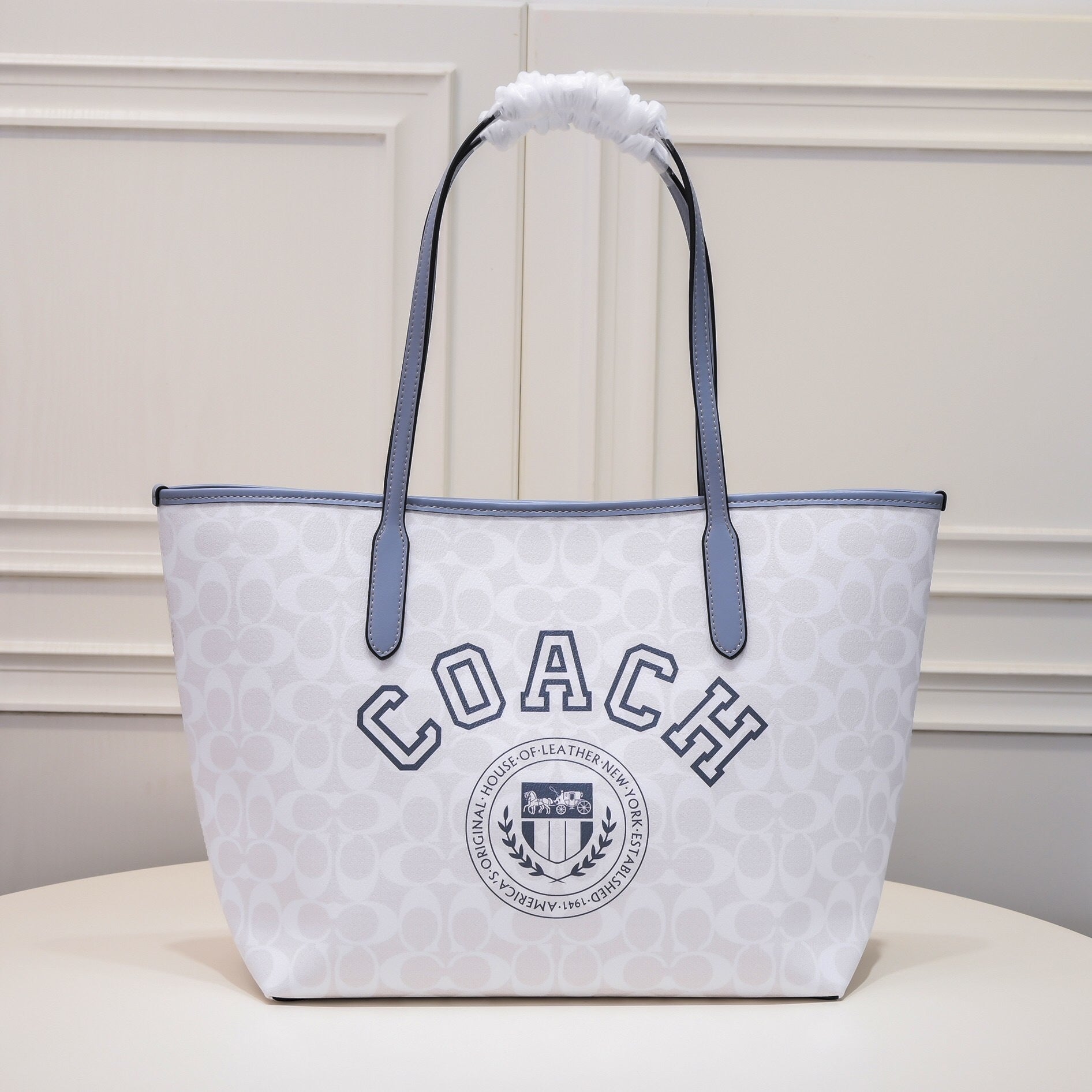 Coach City Tote Varsity Signature Canvas White / Blue