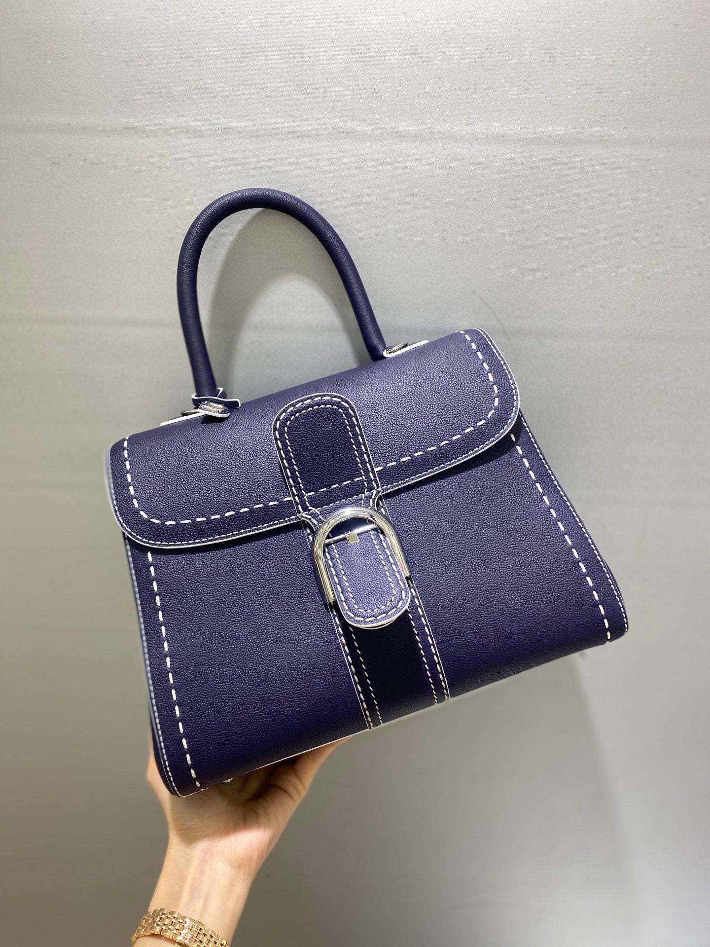 Delvaux Brillant Mini Leather Bag Navy Blue Ferragens Prata