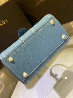 Delvaux Brillant Mini Leather Bag Cinza Blue Ferragens Prata