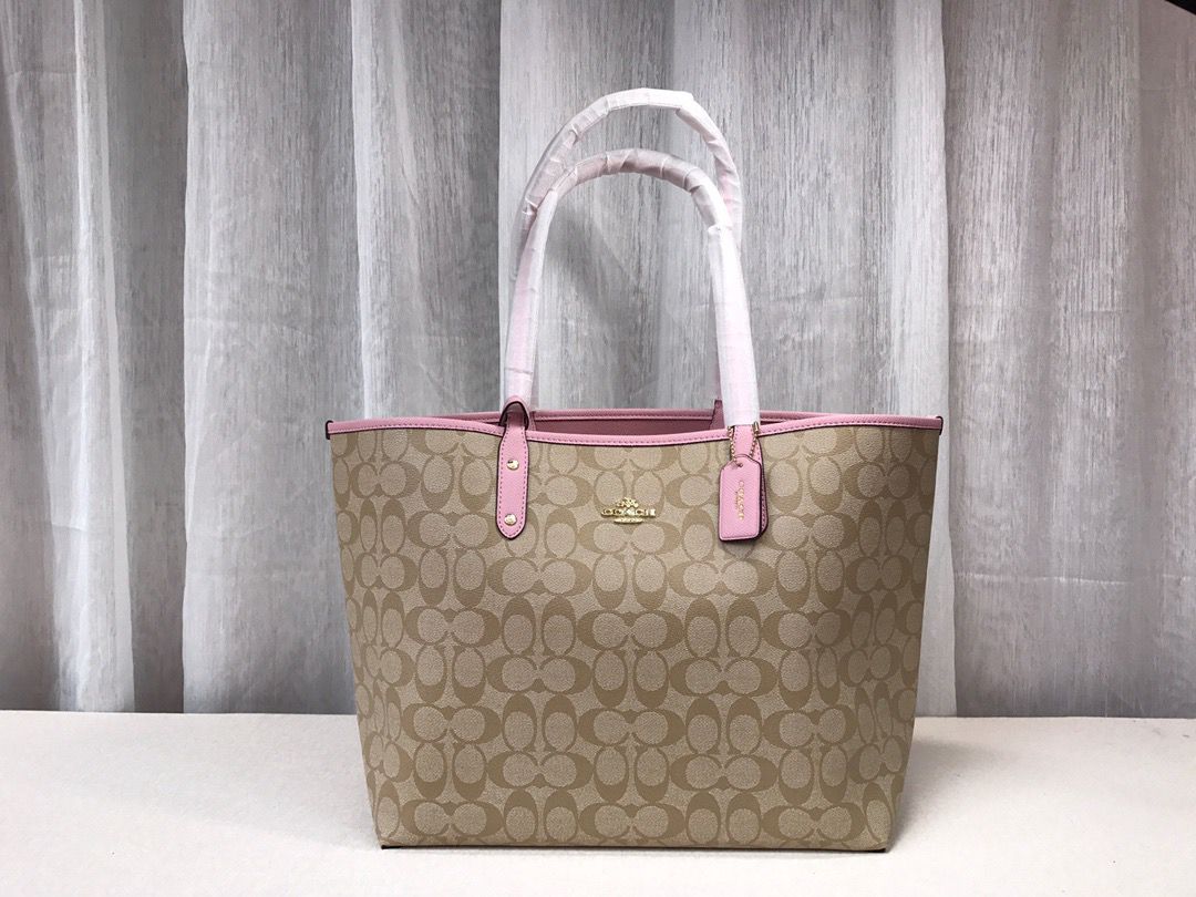 Coach City Tote Signature Canvas Khaki / Pink