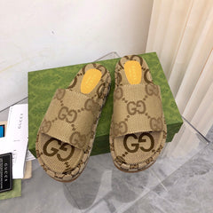 Gucci Angelina Platform 55mm Sandal Camel Canvas.