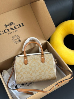 Coach Rowan Satchel Beje / Off-White Signature Canvas
