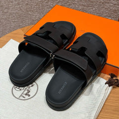 Hermes Chypre Sandal Noir Calfskin Leather.