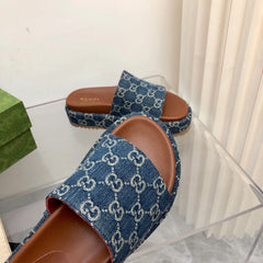 Gucci Angelina Platform 55 mm Sandal Jacquard Denim.