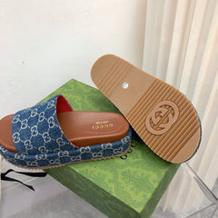 Gucci Angelina Platform 55 mm Sandal Jacquard Denim.